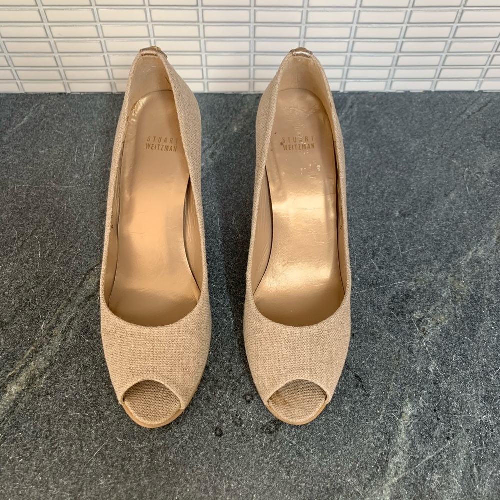 Stuart Weitzman Peep Toe Canvas Wedge - image 2